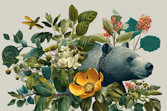draw an animal and botanical illustration