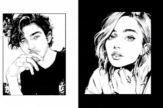 create custom black and white line art illustration