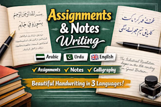 write handwritten assignment, notes in arabic english, urdu