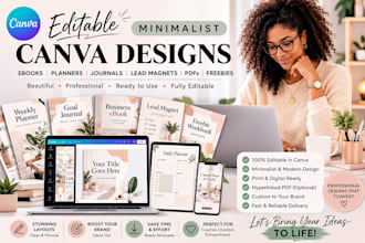 editable minimalist canva ebook, planner, journal, lead magnet PDF, freebie