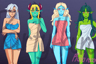 draw anime like pixel art characters for your rpg game