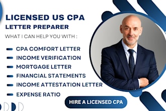 write CPA comfort letter income letter of attestation and financial audit as CPA