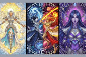 design stained glass art mosaic logo fantasy character illustration colored art
