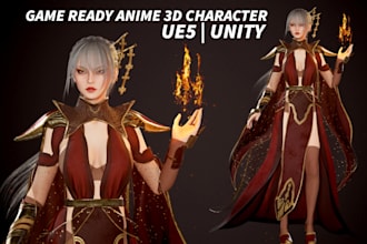 create stylized anime fantasy female 3d character for unreal engine and unity
