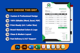 design professional editable invoice, purchase order, and fillable PDF