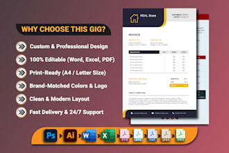 design custom editable invoice template, order form, and fillable pdf