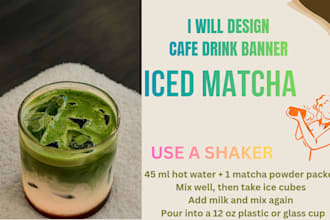design cafe drink banner, iced matcha, coffee shop poster