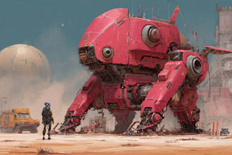 do custom digital 2d anime mecha art illustration