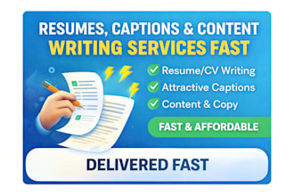 write resume, captions, and content