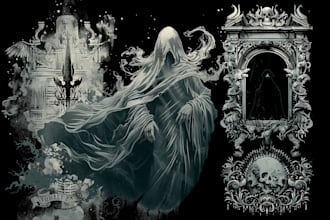 create dark art, metal, gothic illustration