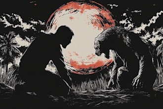 make dark art, concepts, linocut or woodcut illustrations