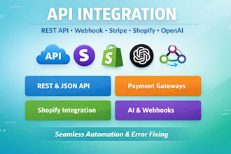 integrate rest API, webhook, stripe, shopify, and openai for your website or app