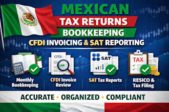 handle mexican tax returns, bookkeeping, cfdi invoicing and sat reporting