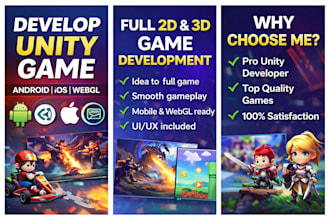 develop 2d or 3d unity game for android ios and webgl