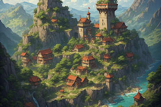 illustrate environments, landscapes, board game, concept art