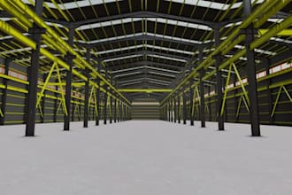 model steel structure warehouse, beam, column, truss with detailed drawings