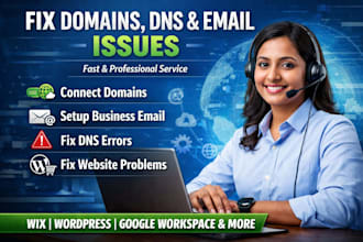 connect domai, fix website errors, and setup business email