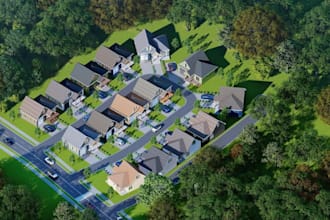 design 2d 3d landscape community development, master plan, urban housing layout