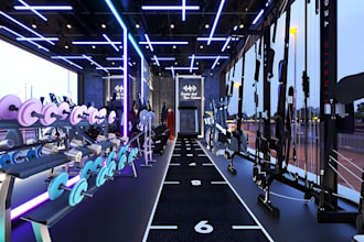 design a modern gym interior with functional and aesthetic layout