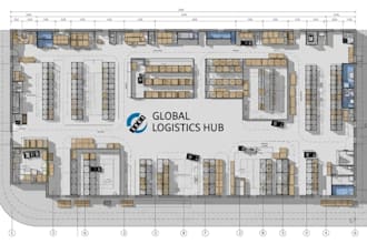 draw 2d warehouse layout, factory layout, logistics plan and floor plan
