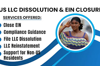 handle US llc registration, bank prep, dissolution, and ein closure