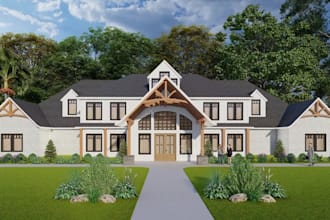 modular modern farmhouse design,open floor plan, exterior elevation, UK detailed