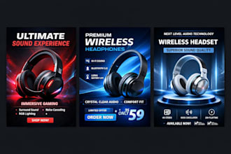 create modern headphones poster or social media ad design