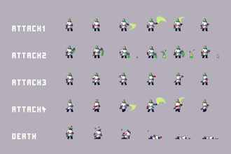 design 2d character sprite sheet pixel art animation, game asset for mobile game