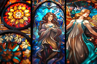 draw classic line art or colored art for stained glass art