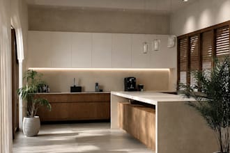create a modern kitchen design with realistic 3d rendering