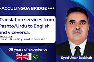 translate, transcript pashto, urdu to english and vice versa legal docs, litrary