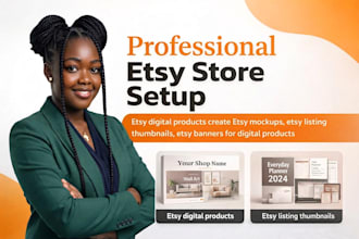 setup etsy shop, etsy digital product listing, and etsy listing mockup