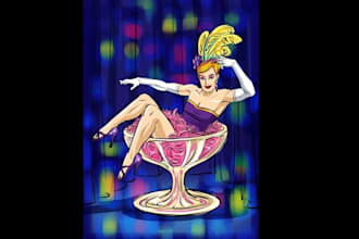 create a drag queen glass pop art illustration book design