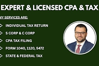 prepare your US individual tax return form 1040, 1120, 5472, 2553 as a cpa