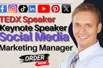 manage keynote tedx speaker social media, coach content creator, post design