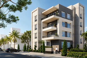riseup multistory residential building,town planning,modern living,3dsmax render