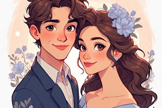 paint a romantic couple portrait in watercolor style