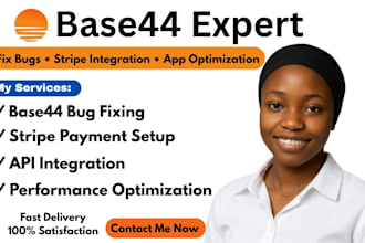 fix base44 bugs, integrate stripe, and build and optimize your base44 app