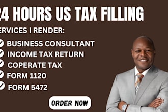 prepare, efile 24hours late US llc tax fillings returns for 1120 1065 1040 CPA