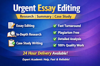 urgent essay editing, proofreading, research, summary and case study writing