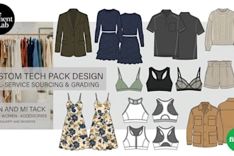 create fashion tech pack clothing tech pack and technical flat for manufacturing