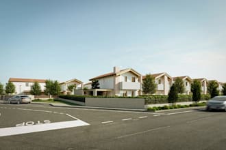design 3d residential estate from 2d land surveys, urban layout, high end render