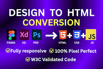 convert figma to html PSD to html xd to html with CSS and js