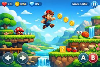 build unity 2d platformer 3d game with gameplay mechanics and UI