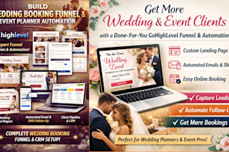 build gohighlevel wedding booking funnel, event planner website and automation