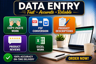 do data entry, copy paste work, PDF to word, microsoft excel, short description