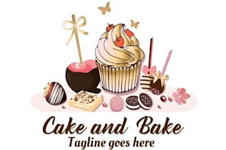 do feminine watercolor bakery cookie dessert cake candy logo