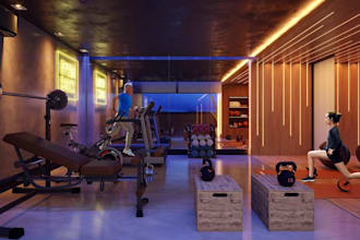 upgrade gym interior,layout plan,boutique fitness studio,lock room design,render
