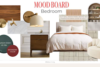 design 2d room layout, mood board and shopping list