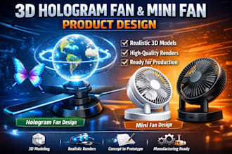 design a 3d hologram fan product and custom mini fan design